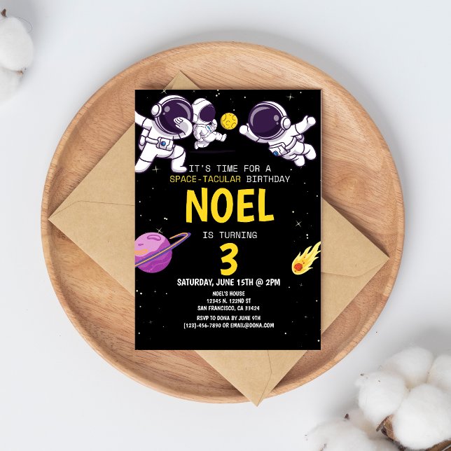 Invitación Cumpleaños de niños astronauta moderno negro (awesome birthday with awesome space theme)