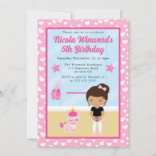 Invitación Cumpleaños de niños bailarina afroamericana linda