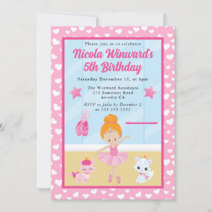 Invitación Cumpleaños de niños Bailarina pelirroja adorable 