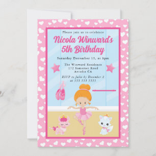 Invitación Cumpleaños de niños Bailarina pelirroja linda 
