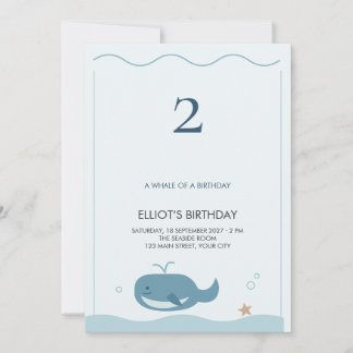 Invitación Cumpleaños de niños Ballena Azul Océano Serif