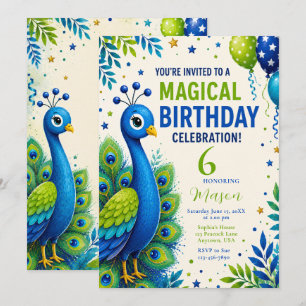 Invitación Cumpleaños de niños Blue Peacock Boys