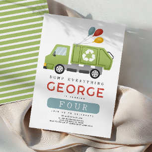 Invitación Cumpleaños de niños camión de basura verde