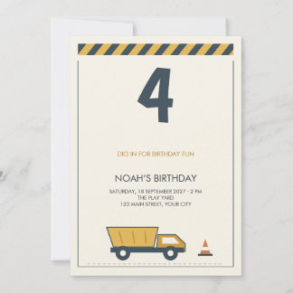 Invitación Cumpleaños de niños Camión de Volteo Amarillo Cons