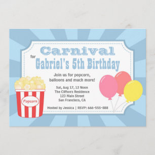 Invitación Cumpleaños de niños - Carnaval con palomitas de ma