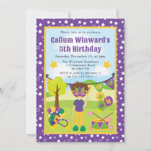 Invitación Cumpleaños de niños, chico morena linda Mardi Gras