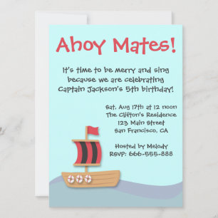 Invitación Cumpleaños de niños con barco de vela roja y negra