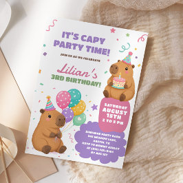 Invitación Cumpleaños de niños con capybara pastel adorable