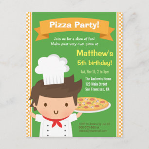 Invitación Cumpleaños de niños con Chef Niño de Pizza Lindo