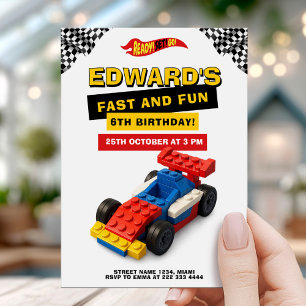 Invitación Cumpleaños de niños con coche de carreras de ladri