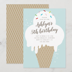 Invitación Cumpleaños de niños con cono de helado azul