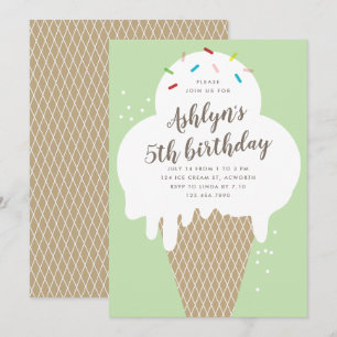 Invitación Cumpleaños de niños con cono de helado verde