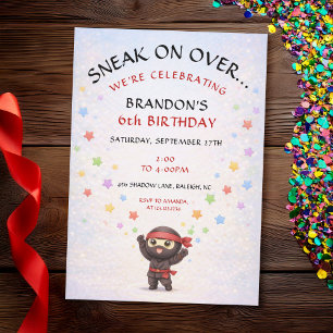 Invitación Cumpleaños de niños con divertido ninja Chibi colo