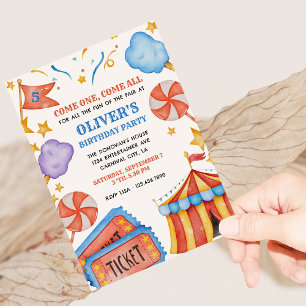 Invitación Cumpleaños de niños con entrada de carnaval y dulc
