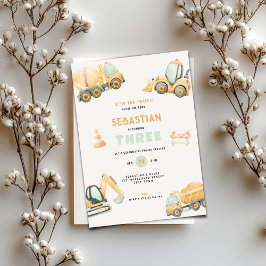 Invitación Cumpleaños de niños con fiesta de camiones de cons