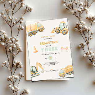 Invitación Cumpleaños de niños con fiesta de camiones de cons