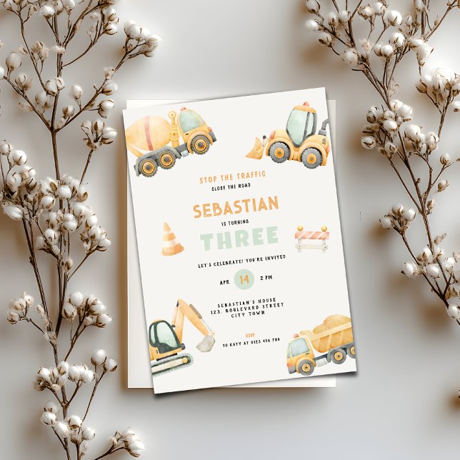 Invitación Cumpleaños de niños con fiesta de camiones de cons (Construction Dump Truck Party Boys Birthday Invitation)