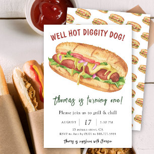 Invitación Cumpleaños de niños con hot dog acuarela