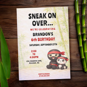 Invitación Cumpleaños de niños con lindo ninja pastel y panda