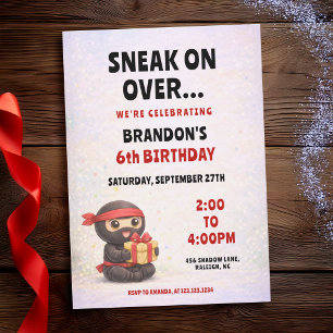 Invitación Cumpleaños de niños con Ninja Pastel y Caja de Reg
