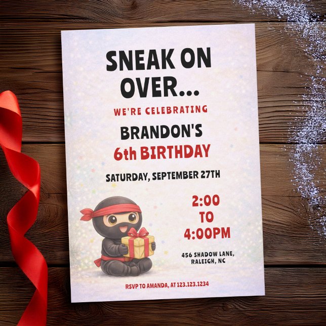 Invitación Cumpleaños de niños con Ninja Pastel y Caja de Reg (Subido por el creador)