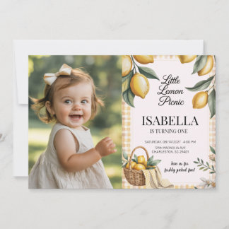 Invitación Cumpleaños de niños con picnic de limón a cuadros