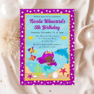 Invitación Cumpleaños de niños con sirena de cabello púrpura