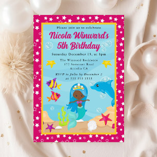 Invitación Cumpleaños de niños con sirena de pelo azul lindo