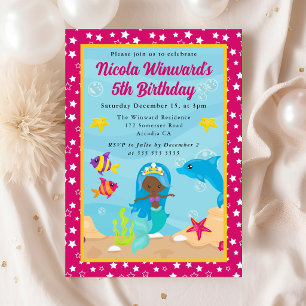 Invitación Cumpleaños de niños con sirena de pelo azul lindo