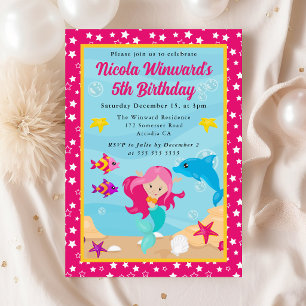 Invitación Cumpleaños de niños con sirena pelirroja adorable
