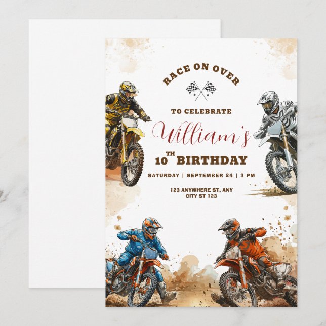 Invitación Cumpleaños de niños con tema de carreras (Anverso / Reverso)