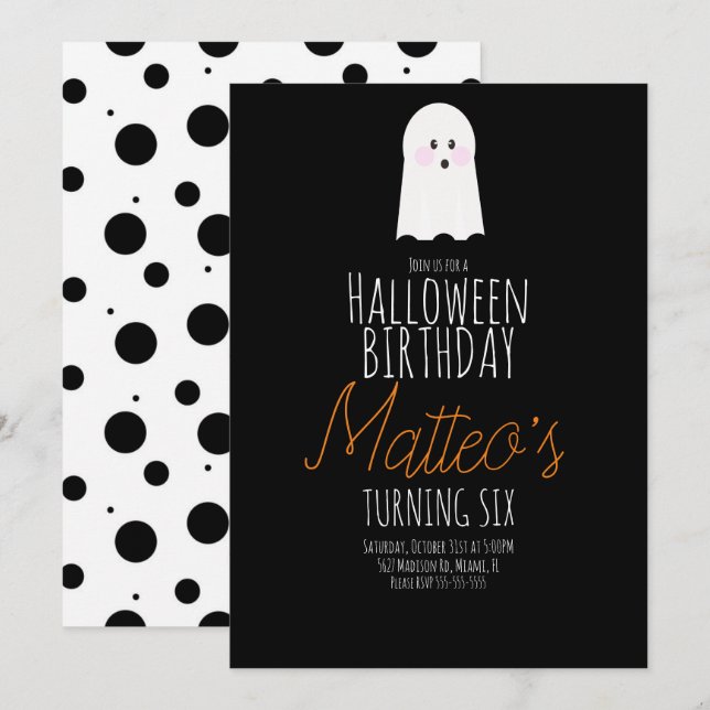 Invitación Cumpleaños de niños con tema de fantasmas lindos p (Anverso / Reverso)