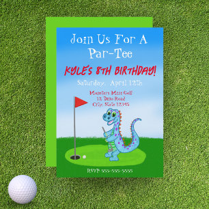 Invitación Cumpleaños de niños con tema de golf de dinosaurio