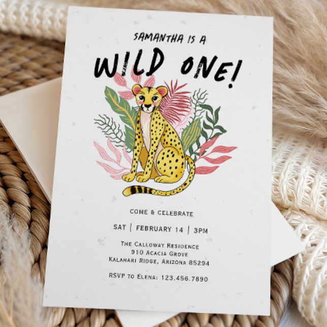 Invitación Cumpleaños de niños con tema de guepardo Wild One (Subido por el creador)