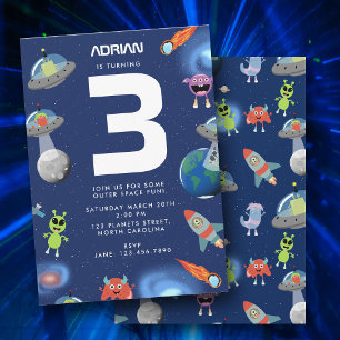 Invitación Cumpleaños de niños con tema de monstruos alieníge
