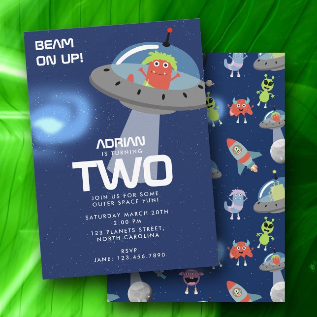 Invitación Cumpleaños de niños con tema de monstruos alieníge (Cute Modern Alien Monster Space Kids Birthday Invitation)