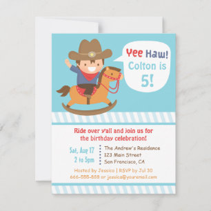 Invitación Cumpleaños de niños con vaquero lindo en caballo d