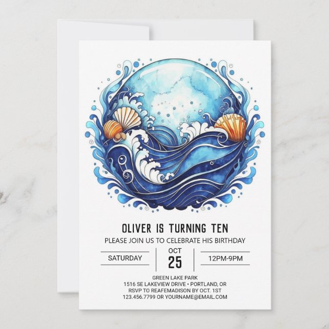 Invitación Cumpleaños de niños costeros de marea (Anverso)