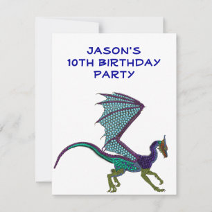 Invitación Cumpleaños de niños cuentas de colores Dragón Blan