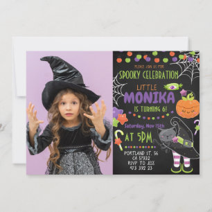 Invitación Cumpleaños de niños de bruja de gato de calabaza d