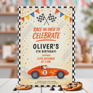 Invitación Cumpleaños de niños de coche de carreras rojo