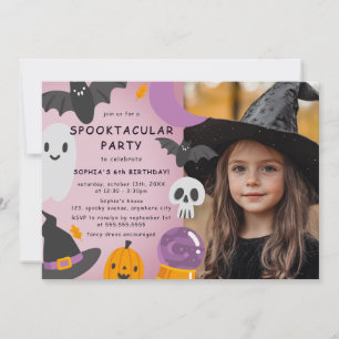 Invitación Cumpleaños de niños de Halloween con naranja púrpu