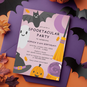 Invitación Cumpleaños de niños de Halloween lindo púrpura