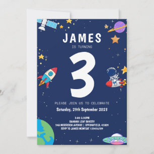 Invitación Cumpleaños de niños de la moderna marina espacial