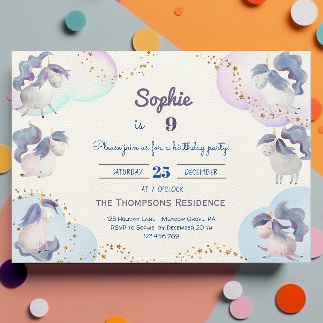 Invitación cumpleaños de niños de unicornios adorables (Subido por el creador)