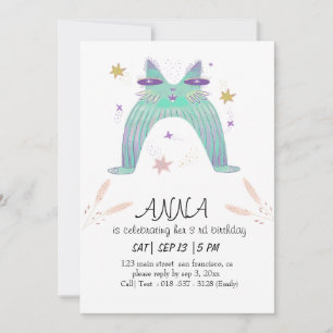 Invitación cumpleaños de niños del gato arco iris