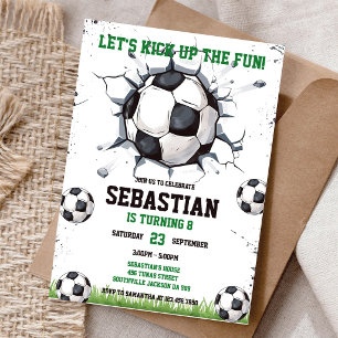 Invitación Cumpleaños de niños deportes Fútbol Patea la diver