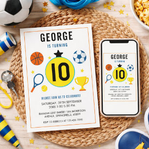 Invitación Cumpleaños de niños deportes modernos para chicos 
