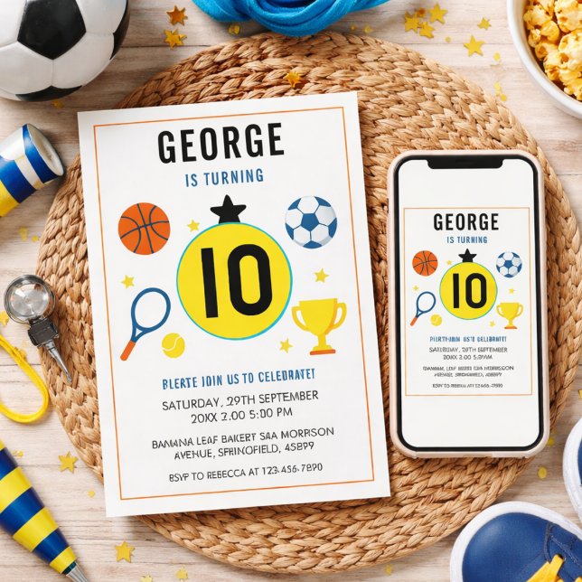 Invitación Cumpleaños de niños deportes modernos para chicos  (Boys Modern Sports Kids Birthday | Game Day Invitation
)