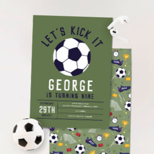 Invitación Cumpleaños de niños deportivos fútbol genial verde